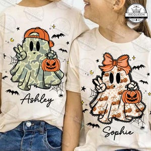 Personalized Halloween Ghost png, Spooky Season png, Boy Girl Halloween png, Trendy Fall png, Pumpkin Bow png, Hand Drawn Camo, Digital File