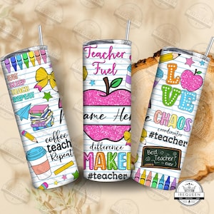 Personalized Teacher 20oz Tumbler Design Png, 20 oz Skinny Tumbler Teacher Name File, Teacher Fuel, Teacher Life, Teacher Wrap, Digital File