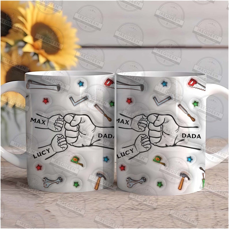 1-5 Kids Hand Fathers Day Fist Bump 3D Mug Wrap 11oz Design, Inflated Png Dad Fist Bump Custom Gift Personalized, Digital File image 5