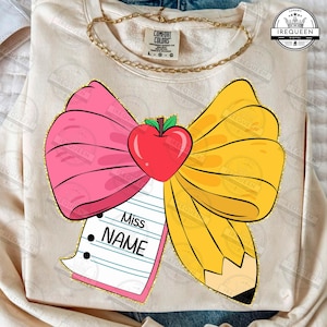 Coquette Teacher PNG, Teacher Appreciation Gift Png, Bruh We Out Png, Personalize Teacher&#39;s Name , Teacher Pencil Coquette Bow, Digital File