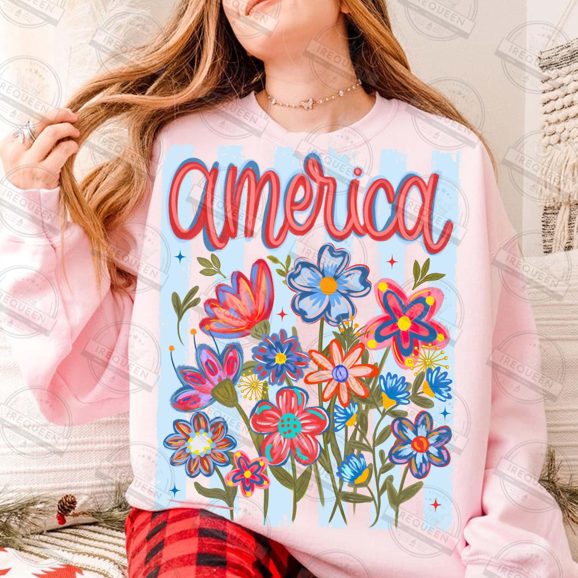 Striped America Wildflowers PNG, America Floral Sublimation Design ...
