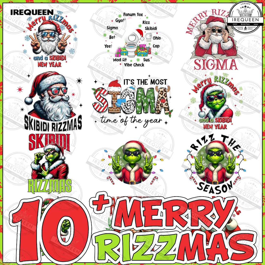 Merry Rizzmas Rizzler 10 Funny Skibidi Rizzmas Png Bundle, Rizzler Santa Claus in Toilet Png ...
