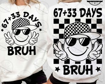 67+33 días de escuela Bruh SVG PNG, Felices 100 días SVG, Cara sonriente retro Png, Archivos SVG de 100 días para maestros para Cricut, Archivo digital