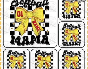 Custom Softball Bow Png, Softball Mom Shirt With Kids Name & Jersey Number Png, Game Day Png, Softball Coquette, Softball Mama, Digital File