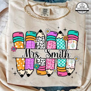 Preppy Pencil Teacher Name Custom Png, Custom Name Of Teacher Png, Back To School Teacher Shirt Design, First Day School Png, Digital File