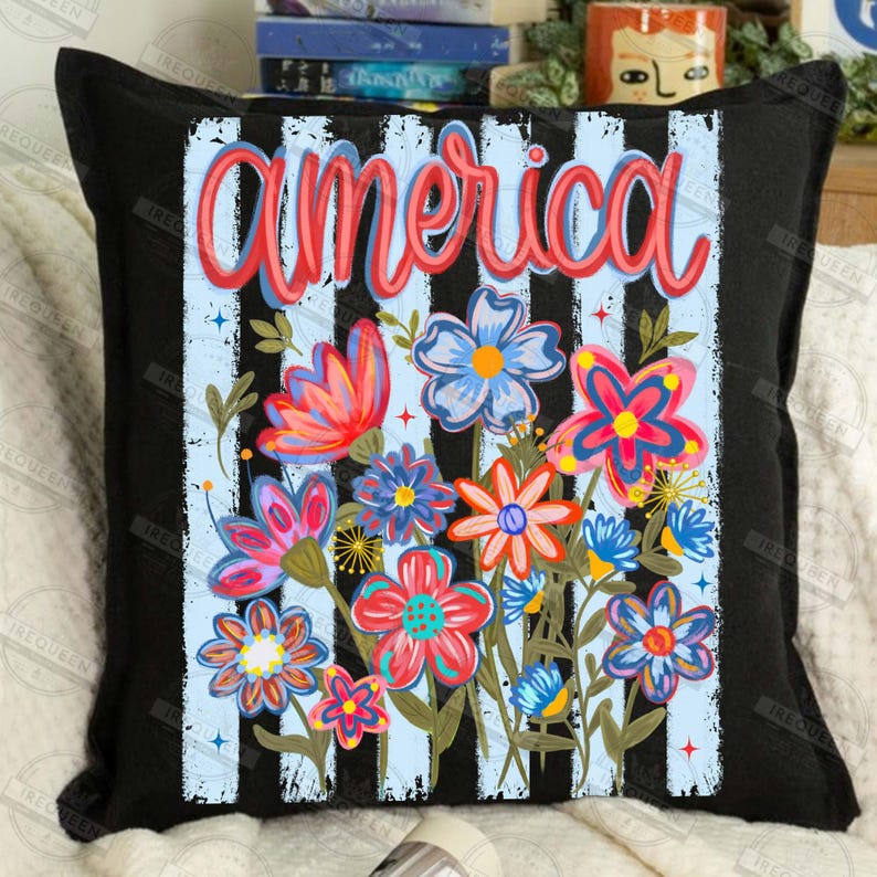Striped America Wildflowers PNG, America Floral Sublimation Design ...