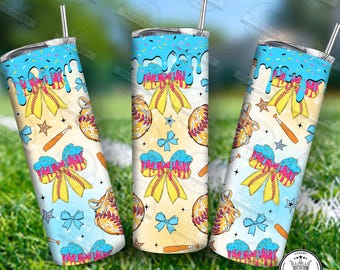 Vaso de 20 oz con goteo para helado de sóftbol (envoltura PNG), regalo para niños (sóftbol, vaso delgado de 20 oz) (PNG), regalo de equipo, regalo de sóftbol juvenil, archivo digital