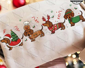 面白いクリスマスのダックスフント犬PNG、かわいい子犬、クリスマスホリデーペットPNG、犬好きのシャツデザイン、メリークリスマスデザインPNG、デジタルファイル