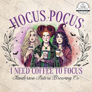 Ich brauche Kaffee, um mich zu konzentrieren, Hexenfilm, Salem Kaffee, Retro Halloween Png, Gruselige Png, schlechte Hexen Png, digitale Datei
