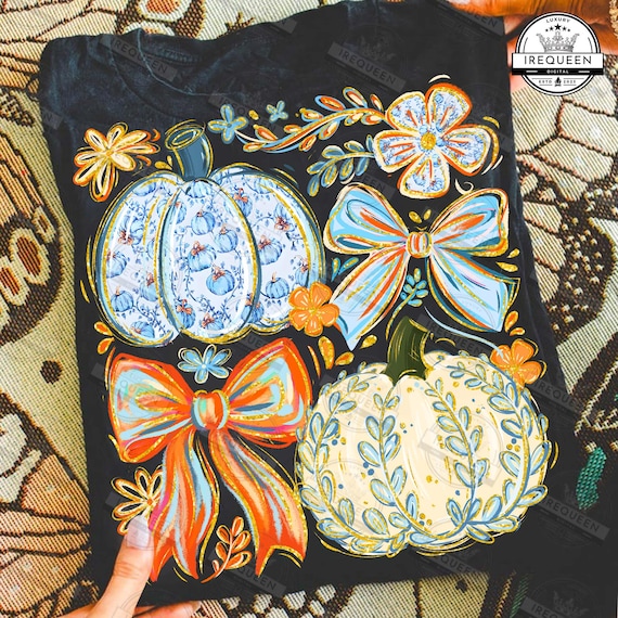 Pumpkin Png, Fall Bow Png, Grand Png, Preppy Grandmillennial Pumpkin PNG, Coquette PNG, Fall PNG, Trendy Brushstroke Shirt, Digital File