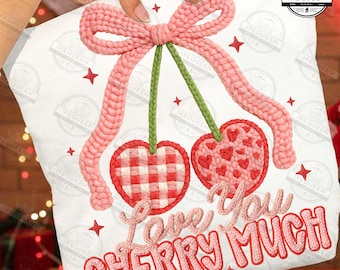 Vday cerise PNG, je t'aime cerise beaucoup Png, conception de la Saint-Valentin mignon faux fil cerise, flou cerise PNG, PNG rétro Saint-Valentin, fichier numérique