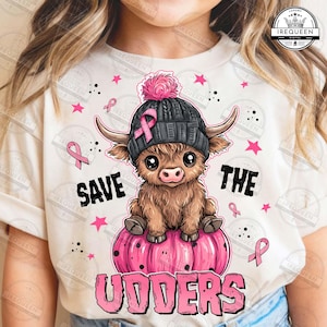 Retro Save The Udders Png, Breast Cancer Png, Cancer Awareness Png, Cow Png, Cute Cow Png, Cute Highland Cow Png, Ribbon Png, Digital File