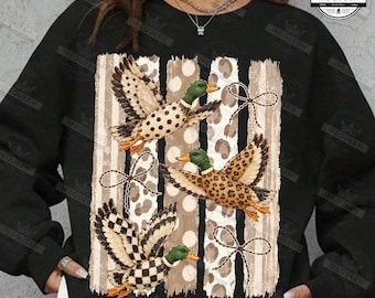 Mallard Duck PNG, Polka Dot Checkered Leopard Graphic, Neutral Stitched Png, Trendy Preppy Waterfowl Sublimation PNG, Digital File