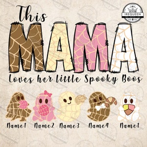 Esta mamá ama a sus pequeños abucheos PNG, Conchas personalizadas Fantasma espeluznante PNG, Temporada espeluznante Halloween, Diseños de Momster de Mom Bun, Archivo digital