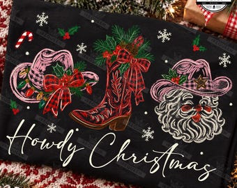 Howdy Christmas Png, Western Christmas Png, Coquette Christmas Png, Holiday Png, Cowgirl Christmas Png, Retro Christmas Png, Digital File