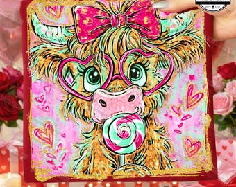Vache Highland png, Coquette de la Saint-Valentin Png, Saint-Valentin, Saint-Valentin rétro Png, amour Png, Saint-Valentin coeur Png, fichier numérique