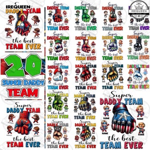 20 Custom Cartoon Super Dad Team Png Bundle , The Best Team Ever Bundle,  Dad And Baby Fist Bump Png, Father's Day Png, Digital File