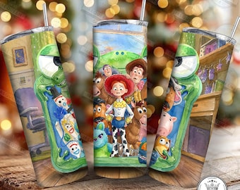 Vaso de 20 oz con 5 personajes de Toy Movie en formato PNG, envoltorio para vaso de Toy & Friends en formato PNG, "Tienes un amigo en mí" en formato PNG, acuarela de Friends, archivo digital.