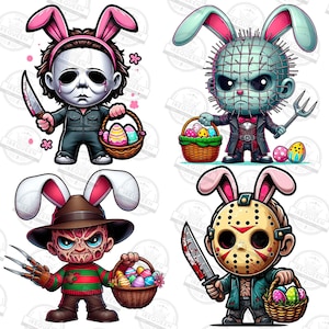 8 Killer Easter Chibi Cartoon Png Bundle, Funny Easter Png, Horror ...