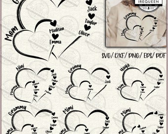 AANGEPASTE hart kleinkinderen naam oma moeder SVG png bundel, Nana/Mimi/moeder shirt SVG, cadeau moeder SVG, kindernaam toevoegen png, Moederdag, digitaal bestand