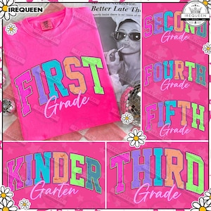 Preppy Back To School Floral Bundle Png, First Day Of School Designs, Kindergarten To Third Grade, Retro Teacher Shirt Neon , Digital File