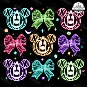 Halloween Neon Maus und Freund Png, Familie Halloween Reise Png, Süßes oder Saures Png, Cartoon Halloween Png Sublimation, digitale Datei