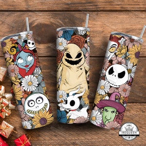 Nightmare Movie 20oz Skinny Tumbler Png Design, Halloween Friends Couple 20oz Tumbler Png, Halloween Cartoon Nightmare Png, Digital File