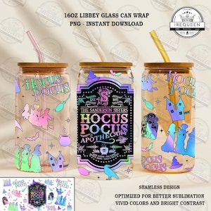 Halloween Coffee Witch Sisters 16 oz Glass Can Sublimation Design, Neon Halloween Png, Halloween Movie Glass Can Wrap Png, Digital File
