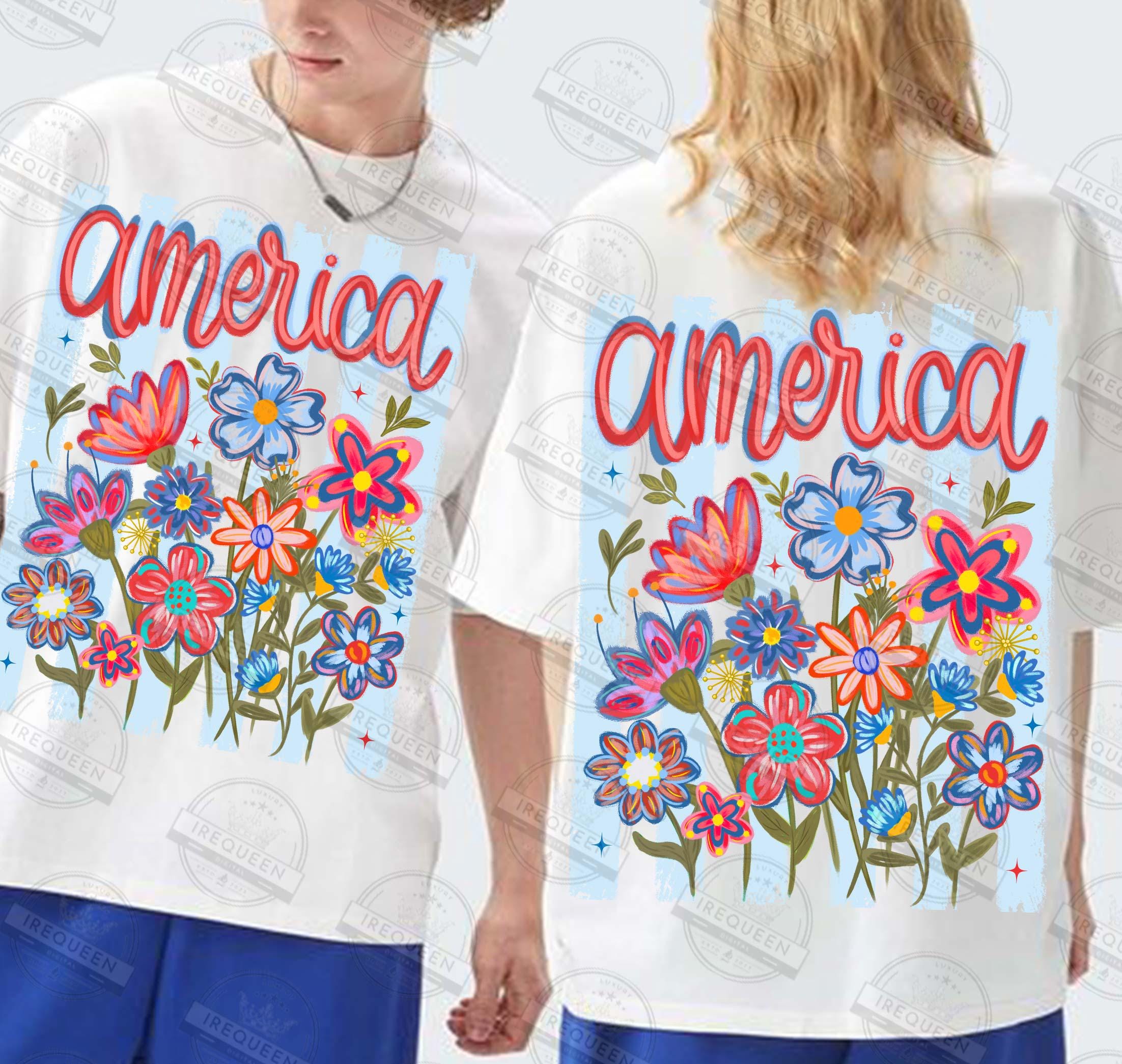 Striped America Wildflowers PNG, America Floral Sublimation Design ...