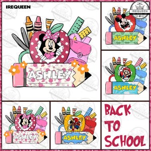 6 NIESTANDARDOWYCH nazw kreskówek dla dzieci Png Bundle, Jasne kropki Ołówek Png, Niestandardowa nazwa Png, Powrót do szkoły Png, Retro Apple Png, Nauczyciel, Plik cyfrowy