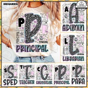 School Occupation PNG Bundle, Back to School Teacher Sped Para Counselor, Preppy First Day of School Girly, Floral Girly Png, Digital File