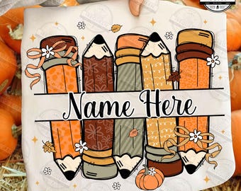 Custom Fall Teacher Name Png, Preppy Floral Fall Teach Png, Fall Coquette Png, Faux Glitter Png, Girly Fall , Autumn Teacher, Digital File