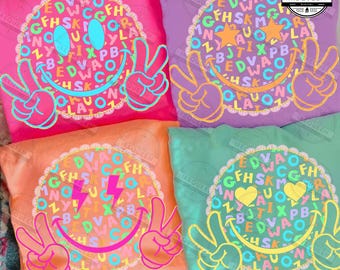 Back To School Neon Png, Smiley Png, Preppy Back To School Png, Neon School Kids Sublimation Png, Retro Distressed Teacher Png, Digital File