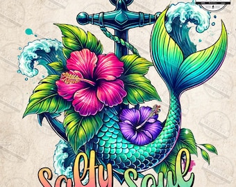 Salty Soul Mermaid Design PNG, Sassy Summer Sublimation, Beach Vibes Png, Hot Girl Summer Png, Sea Mermaid Png, Digital File
