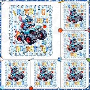 Ready To Crush Kindergarten Bundle Png, Cartoon Back To School Png, Blue Monster School Png, Gift For Kid School, Bruh We Back, Digital File
