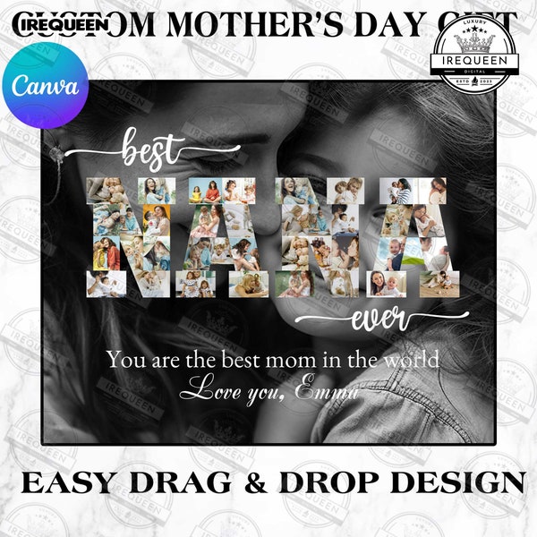 Nana Photo Collage, Custom Gift for Nana, Grandma Photo Frame, Drag and Drop Canva Template, Mothers Day, Best Grandma Ever, Digital File