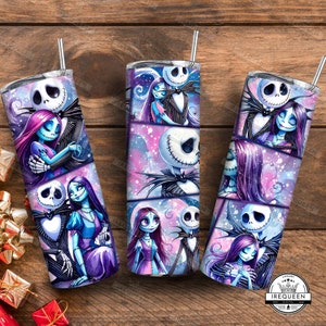 Halloween Cartoon Nightmare Png, Nightmare Hallowee Couple 20oz Skinny Tumbler Png Design, Halloween Friend 20oz Tumbler Png,  Digital File
