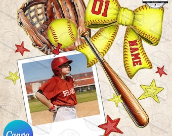 CUSTOM Canva Template Softball Photo Insert Png, Trending Png, Softball Mom Png, Coquette Softball Png, Softball Canva Png, Digital File