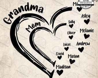 CUSTOM Grandma/Mom Kid Name Mama Heart Svg, Personalized Kid Name/ Grandkids Name Png, Christmas Custom Png, Digital File