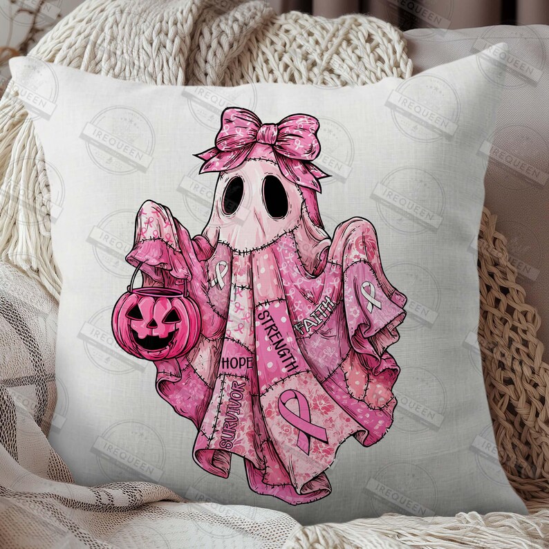 Breast Cancer Awareness Ghost Png, Pink Ribbon Patchwork Ghost ...