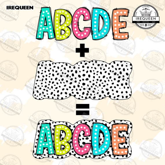Alpha Doodle Dots Letters PNG Bundle, Bright Color Palette, 5 Alpha Sets, Marquee Letters, Polka dot Alphabet, Dalmatian Dots, Digital File