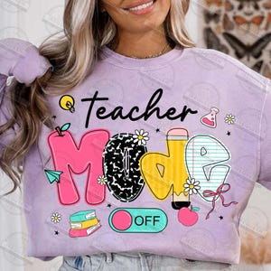 Teacher Mode Off Png, Last Day Of School Coquette, Pink Dalmatian Bow Teacher Png, School Gift, Pencil With Bow Elementary, Digital File image 3