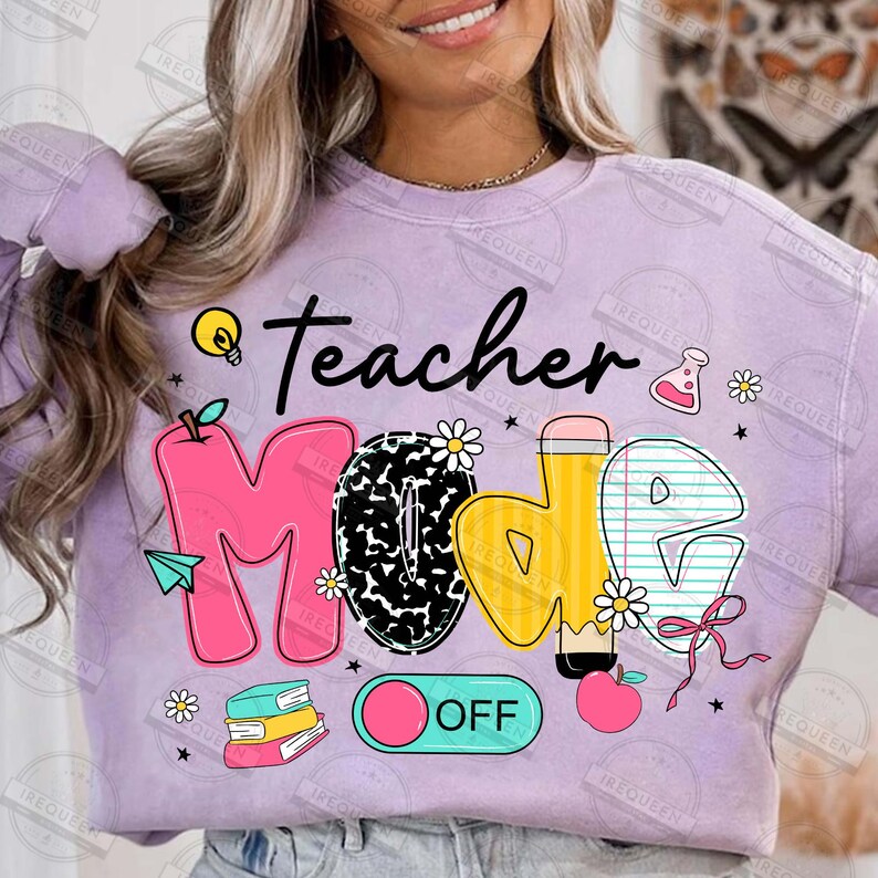 Teacher Mode Off Png, Last Day Of School Coquette, Pink Dalmatian Bow Teacher Png, School Gift, Pencil With Bow Elementary, Digital File image 3