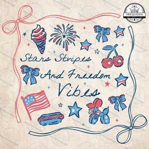 Stars Stipes and Freedom Vibes Png, 4th Of July Png, Girly American Png, USA png, America Coquette Png, Cute Doodles Patriotic, Digital File