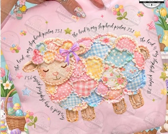 The Lord is my Shepherd Patchwork PNG, Coquette Girl Spring PNG, Happy Easter Png, Patchwork Jesus Png, Spring Patchwork Png, Digital File