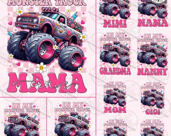 Monstertruck Mama Png-Bundle, Mama Bogen Png, Muttertag Png, Monstertruck sind mein Jam Truck Png, kariert Coquette Mama Png, digitale Datei