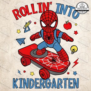Rollin' Into Kindergarten Cartoon Png, Superhero Cartoon Kid Shirt Png, Powrót do szkoły Png, Pierwszy dzień szkoły, Ocena szkoły, Plik cyfrowy