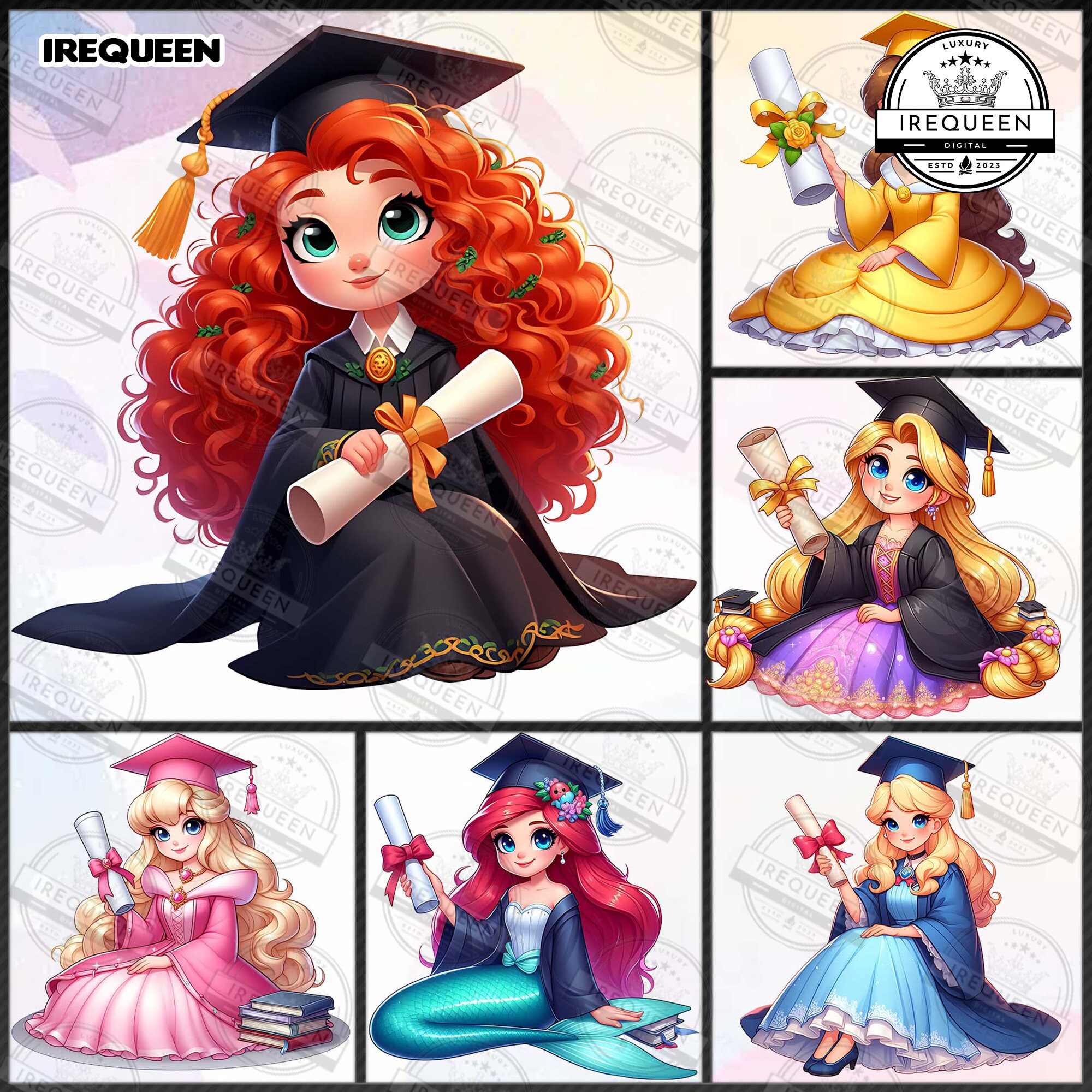 Cartoon First In Class Graduate 6+ Cartoon Princess Graduation 2025 Png Bundle, Cartoon Graduate Png ...