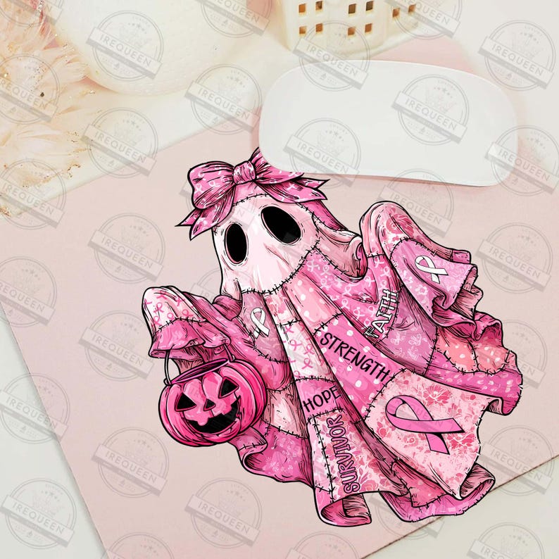 Breast Cancer Awareness Ghost Png, Pink Ribbon Patchwork Ghost ...