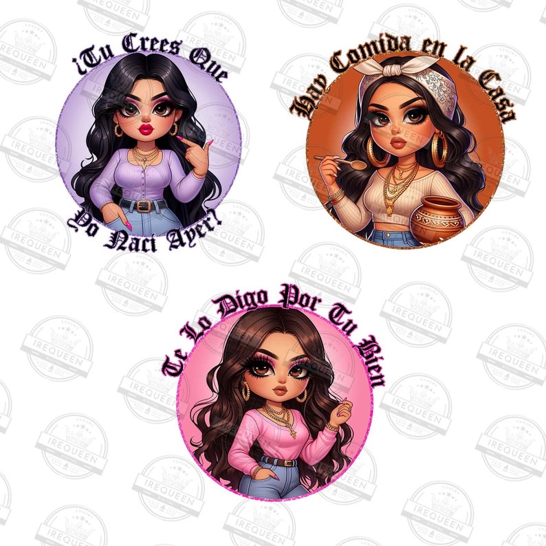 Ensemble de 5 dictons Png pour maman latina, Style Chibi, fête des mères latines de style Chibi, cadeau pour maman Png, Te Lo Digo Por Tu Bien, maman chicano, fichier numérique image 2